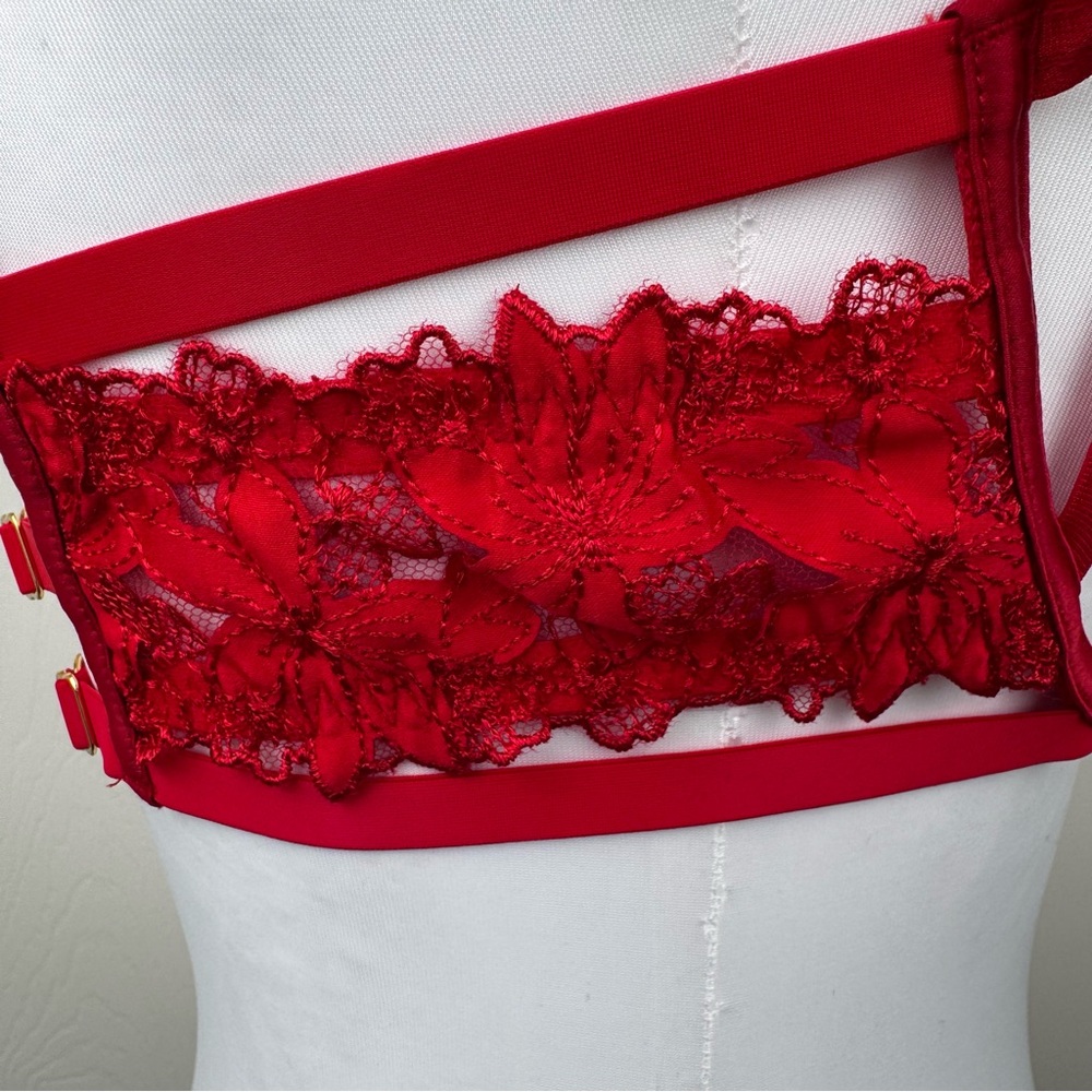 NWT Victoria's Secret Very Sexy Red Satin Ziggy Glam Floral Caged Lace Bra 34D - Picture 3 of 11